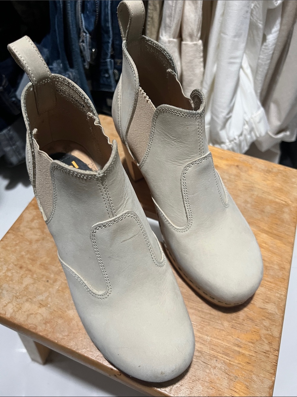Swedish Hasbeens. Size 37.  Women’s Cream Leather Ankle Boots